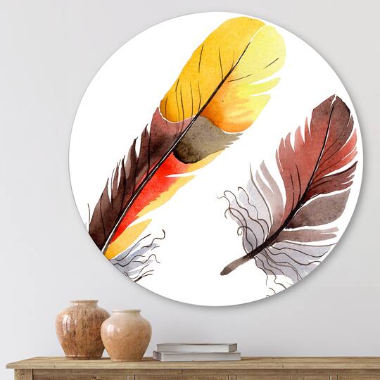 Designart - Colourful Boho Feathers IV - Bohemian & Eclectic Metal Circle Wall Art